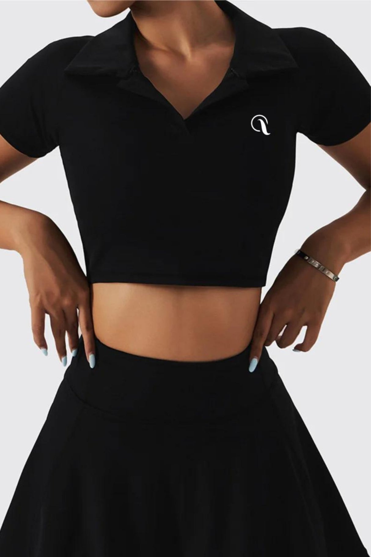 Alice Collared Crop Top - Black